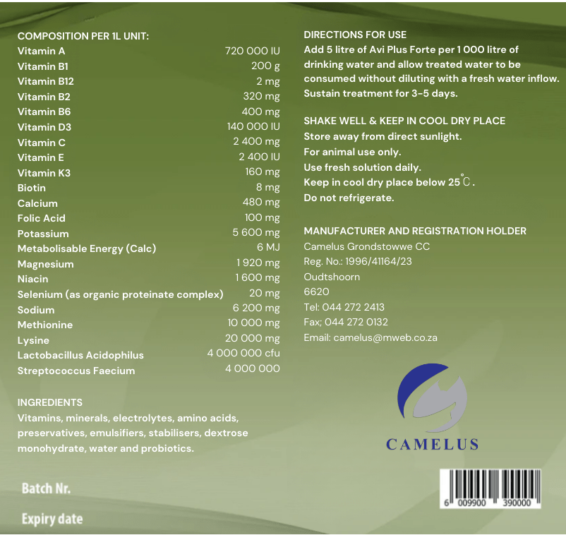 Avi Forte Gel (Performance & Vitality for Poultry, Pigeons & Pet Birds) - Camelus - Performance | Endurance | Stress Support | Feather Quality | Immunity & Vitality