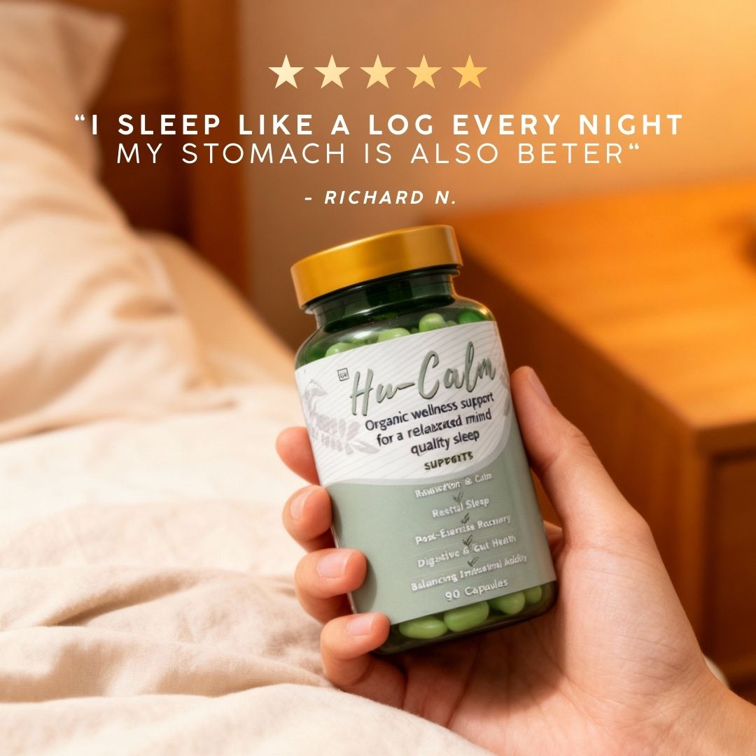 HuCalm | Daily Gut &amp; Mind Support (Restful Sleep, Balanced Mood) - Camelus - Calm | Sleep | Stress | Mood | Gut | Immunity | Antioxidant | Anxiety