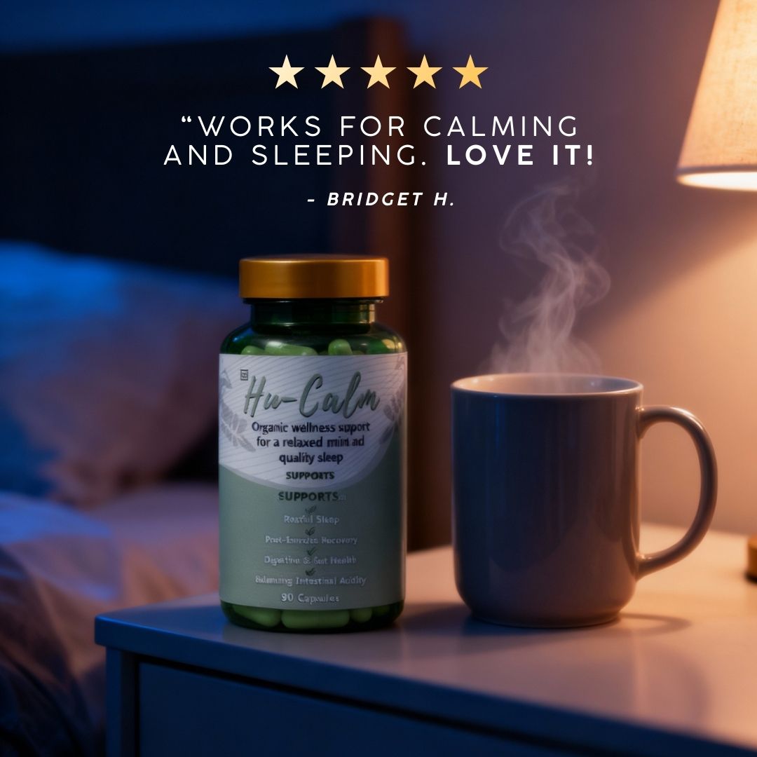 HuCalm | Daily Gut &amp; Mind Support (Restful Sleep, Balanced Mood) - Camelus - Calm | Sleep | Stress | Mood | Gut | Immunity | Antioxidant | Anxiety
