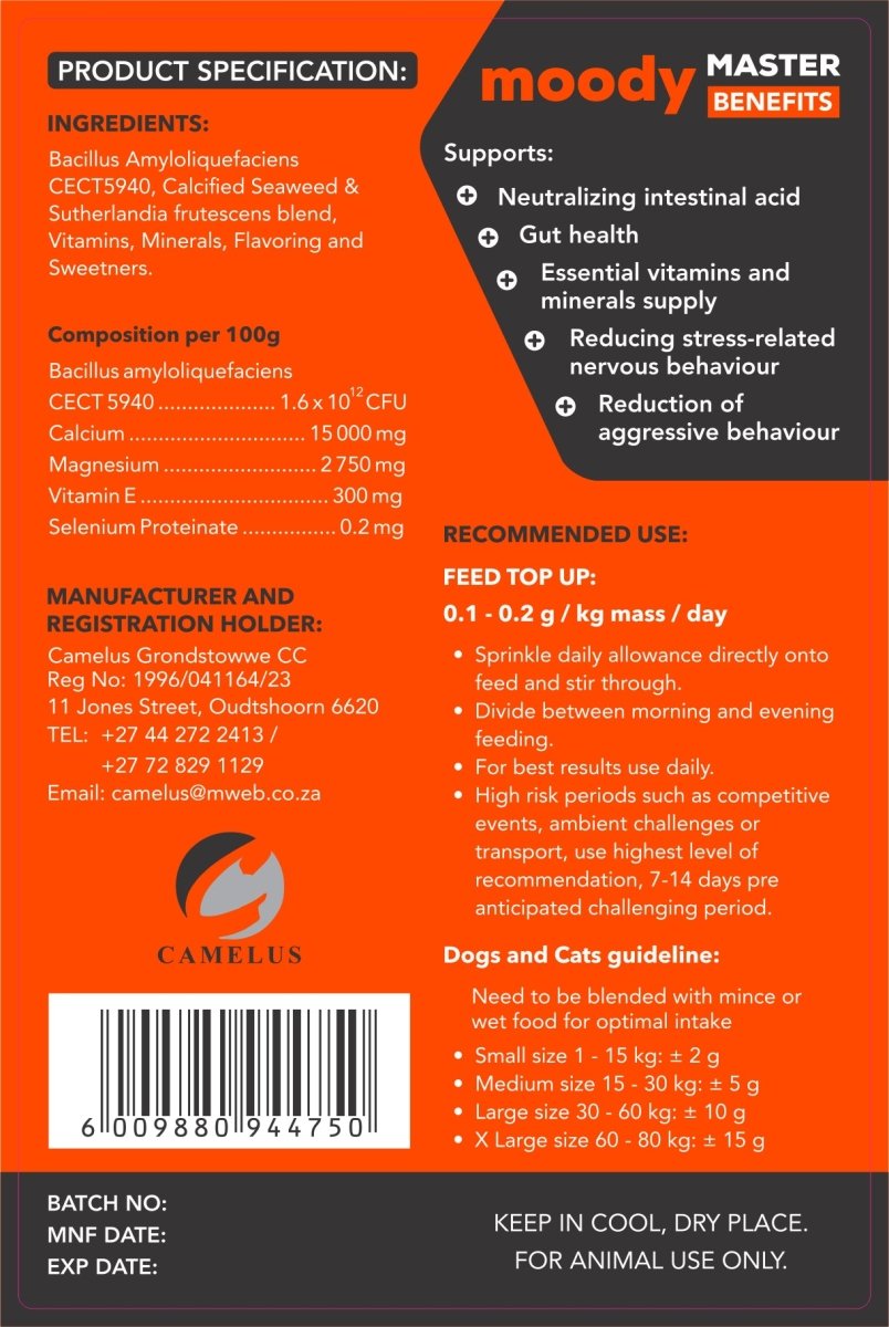 Moody Master (Bark & Anxiety with Probiotic Support for Dogs) - 200g - Camelus - Calm | Bark Less | Gut Health | Behaviour Support