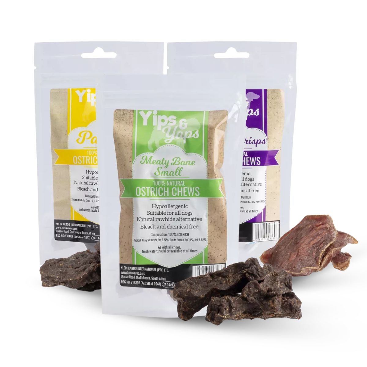 Ostrich Dog Treat Trio – 100% Natural Chews (3 - Pack) - Camelus - Camelus