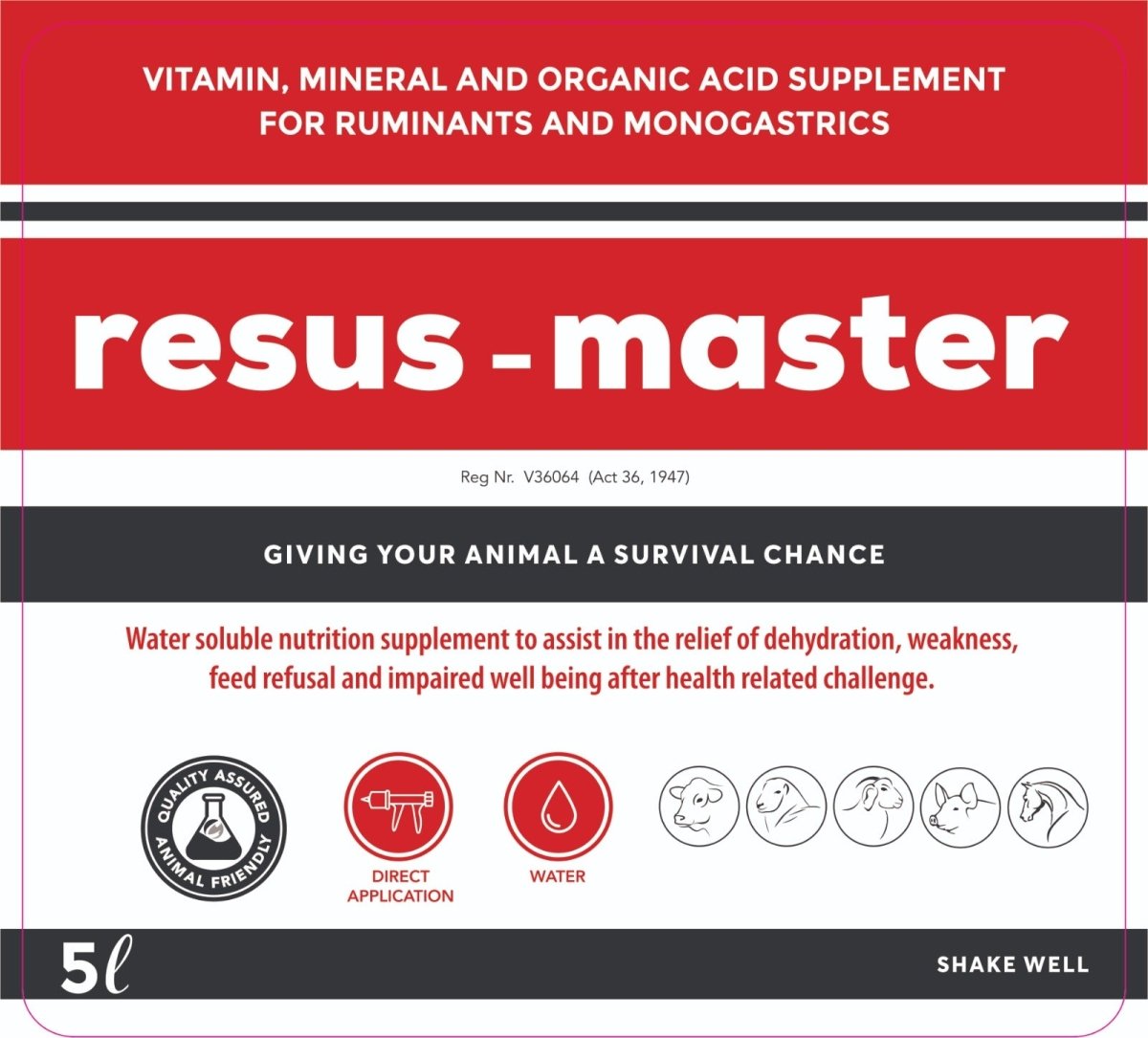 Resus - Master - Emergency Recovery, Vitality &amp; Hydration Support for Livestock (5L) - Camelus - Camelus